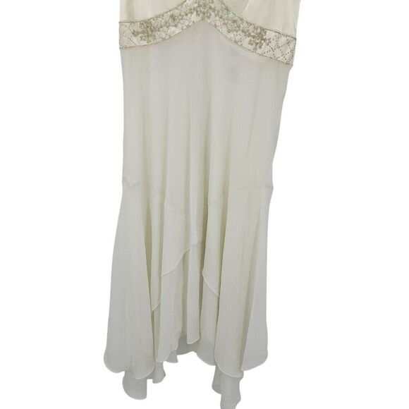 90s Ivory Satin Chiffon Tiered Lingerie Nightgown Sz XL Rhinestone Tail Bridal - Picture 6 of 12